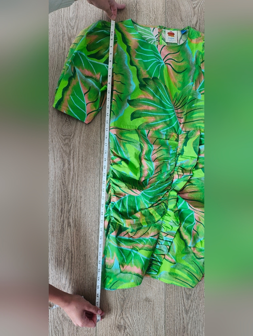 FARM Rio Green Tropical Ruched Mini Dress - Picture 5 of 6